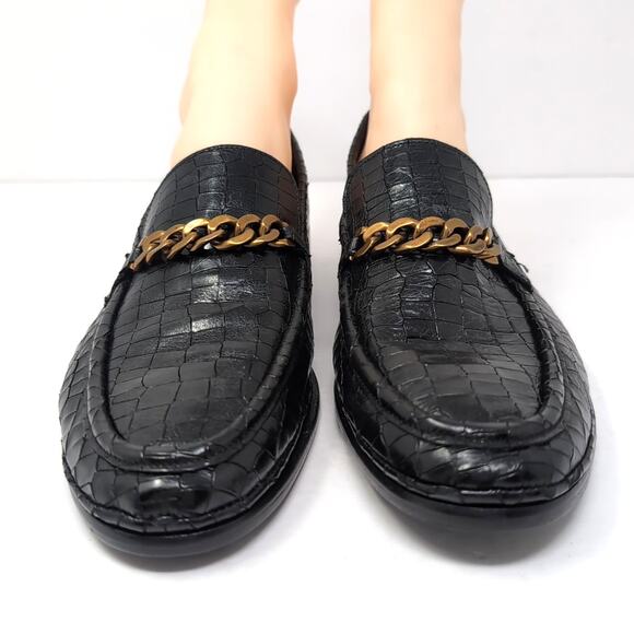 Kurt Geiger London Luca Loafer Shoes Mens EU 41.5 Black Leather Croc Emboss NWOB - Picture 2 of 10